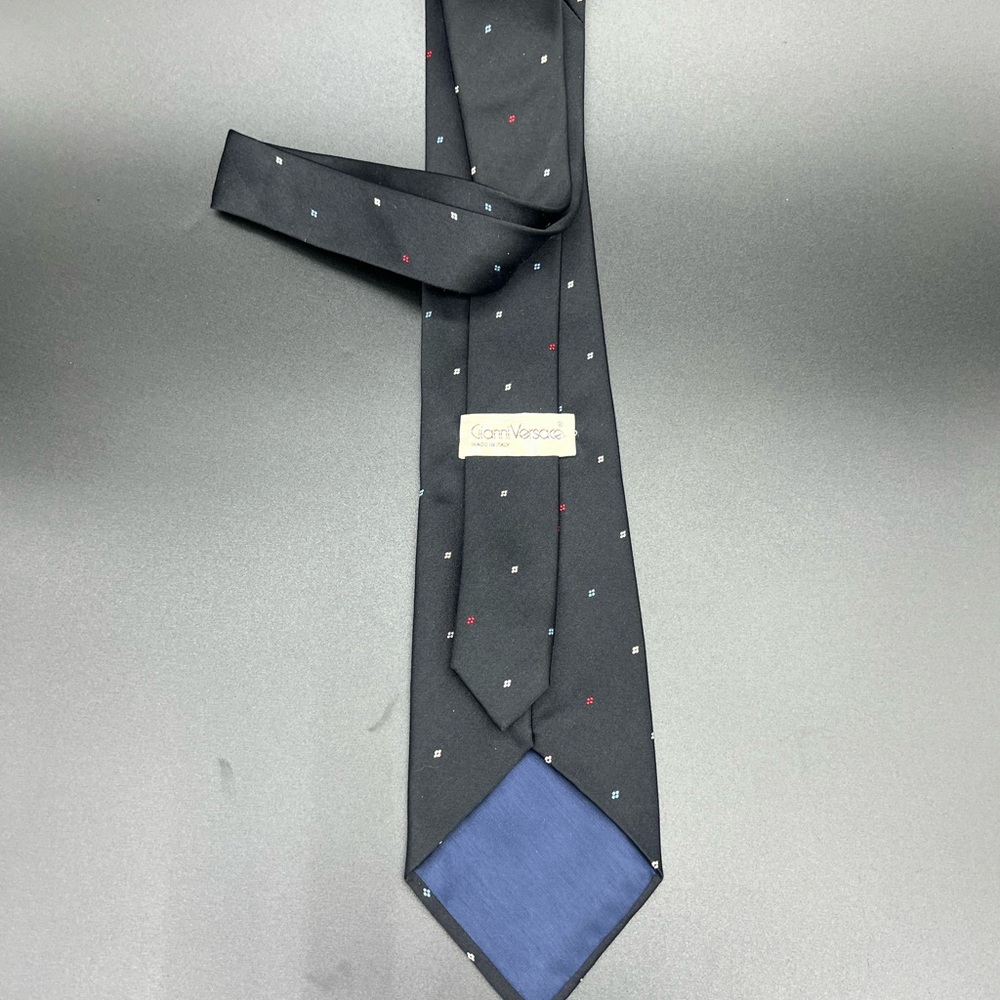 Vintage Versace Black Tie with Blue, Red and White Accents